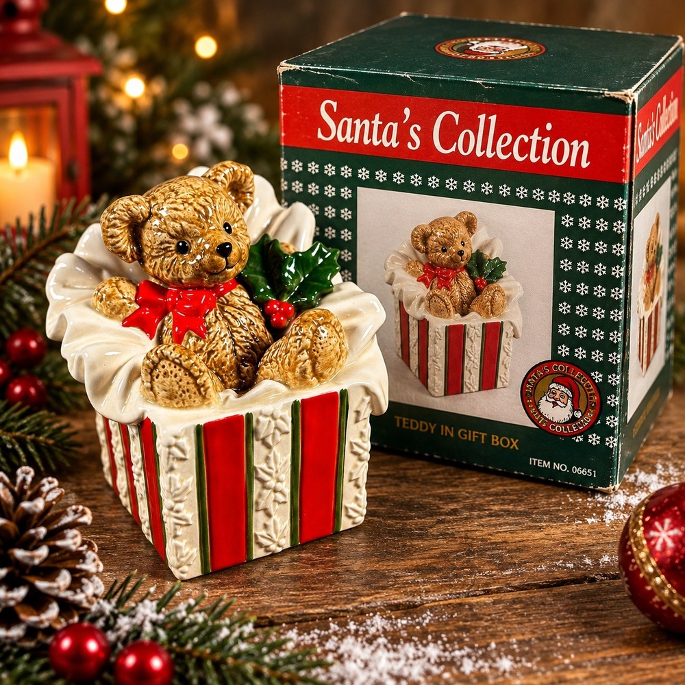 Otagiri Vintage Christmas Teddy Bear Music Box We Wish You A Merry Christmas